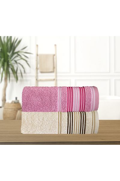 Lucy and Home 100% Cotton Striped Jacquard Towel Set of 2 60X110Cm