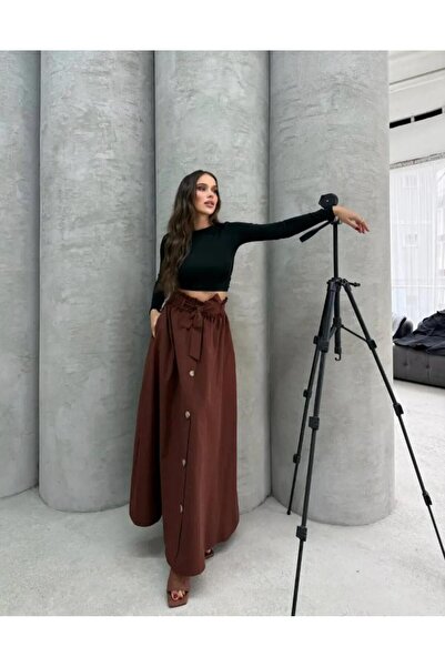 Butik Button Detail Skirt Coffee