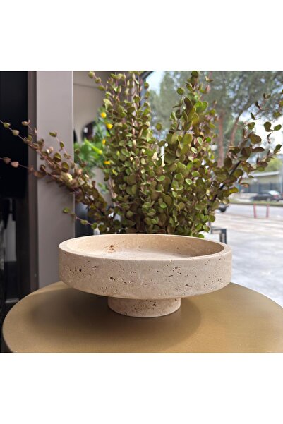 LİSPERA Traverten Mermer Ayaklı Sunumluk , Traverten Mermer Dekoratif Kase , ...