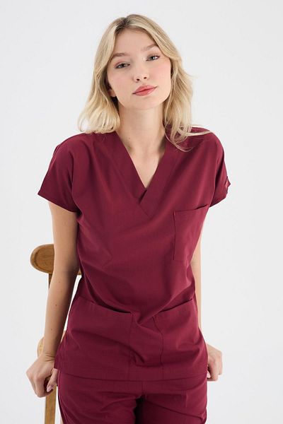 Uçak Medikal Claret Red U-flex Lycra Single Top