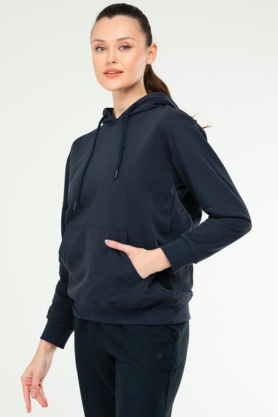speedlife Navy Blue Oversize Kangaroo Pocket Sweatshirt Hooded Basic Cotton Sc1242