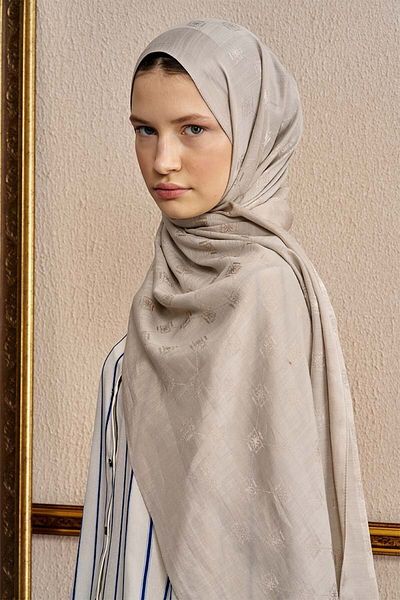 ED Scarf Μπεζ σάλι με μοτίβο δύο όψεων