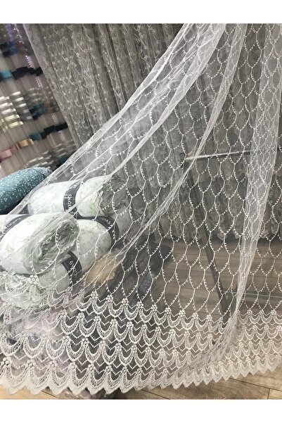 ÇAĞDAŞ 20 Metre Ekru Brode Tül Perde Dikişsiz Yükseklik : 280 Cm