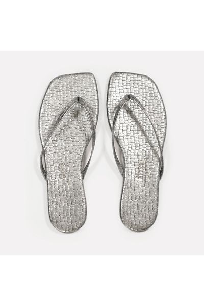 Tkees Women's Crocodile Silver Square Toe Daily Stylish Slippers