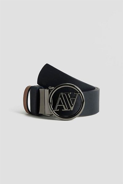 Armine Navy Blue-Tan Logo Birken 25Yd006 Double Sided Leather Belt