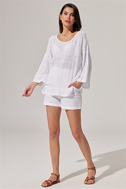 White By Nature Doubleface Garnili Özel Kumaş Bluz
