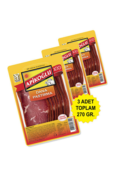 Apikoğlu Dilimlenmiş Seçme Dana Pastırma 90 Gr. Üçlü Paket (toplam 270 Gr.)