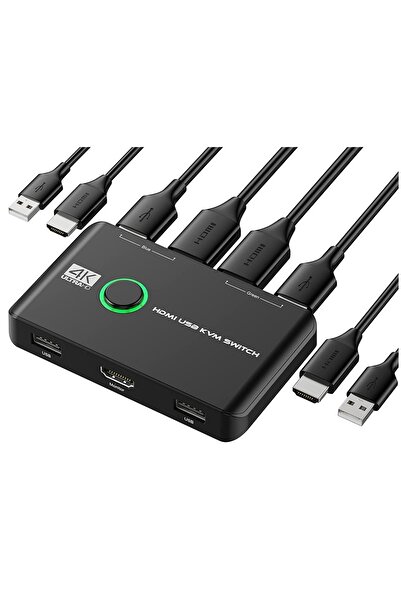 Genel Markalar 4642 4K Hdmi Kvm Switch 2 Port Usb 2 PC Tek Kasa Klavye Mouse Kontrol Çoklayıcı