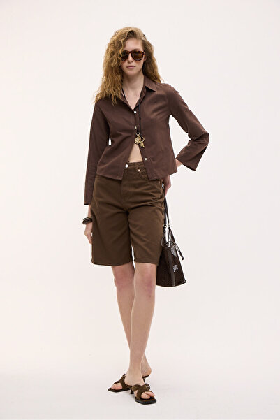 ETHIQUET MAKAYLA Cămașă maro din in, cu mânecă lungă, croială normală, pentru...