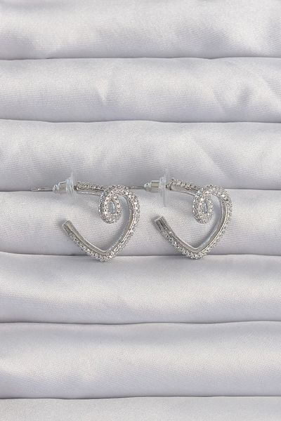 Store أقراط نحاسية فضية اللون مرصعة بحجر الزركون على شكل قلب