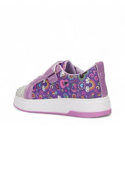 Nstil Lilac White Girl's Sports Shoes, Detailed Oval Simle, Toe Print, Lace-Up Velcro 4004