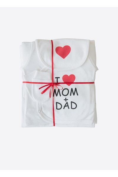kitikate مجموعة خروج المستشفى من Organic ASK I Love Mom&Dad مكونة من 10 قطع باللون الأبيض