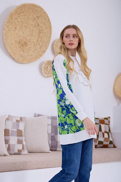 Moodbasic Patterned Satin Detail Crepe Tunic (Mb21.308)