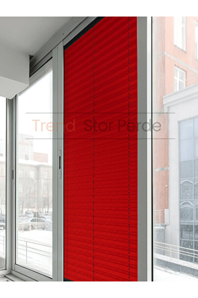 TREND STOR PERDE Kırmızı Plise Katlanır Cam Balkon Perdesi - Ofis Perdesi - Salon Perdesi - 060