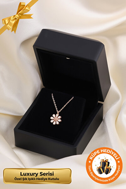 Lucente Jewellery Luxury Serisi Işıklı Hediye Kutulu Papatya Gümüş Kaplama Ko...