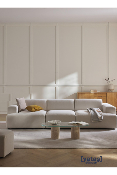 Mobilya Stant Most Mollista 3 Modül Kanepe Koltuk 02 Kırık Beyaz Keten Kumaş ...