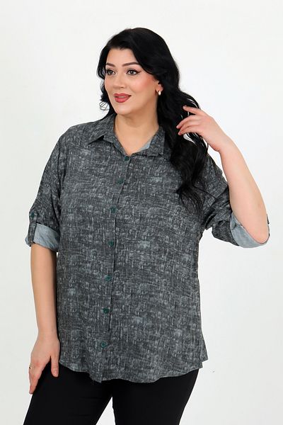 By Alba Collection Cămașă de damă din bumbac, viscoză, cu model gri, mărime mare
