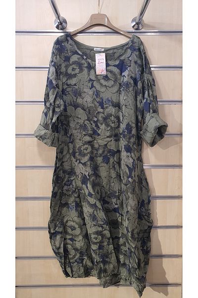Park Moda Ιταλικό λινό φόρεμα με μοτίβο μακριά μανίκια