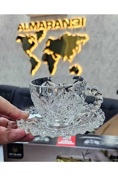 ORTAKÖY CENNETİ 6 Ad 12 Piece Tea Coffee Set Crystal Cutout 230 Cc