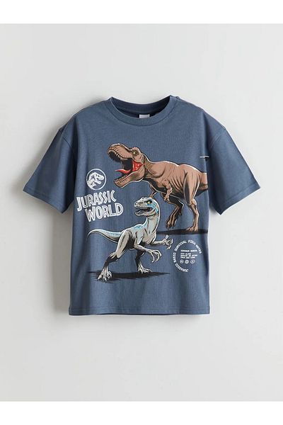 LC Waikiki Lcw Kids Blue Crew Neck Jurassic World Printed Boys' T-Shirt and Shorts