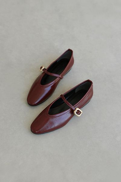 STRASWANS Balerini din piele șifonată pentru femei Stony, roșu claret deschis
