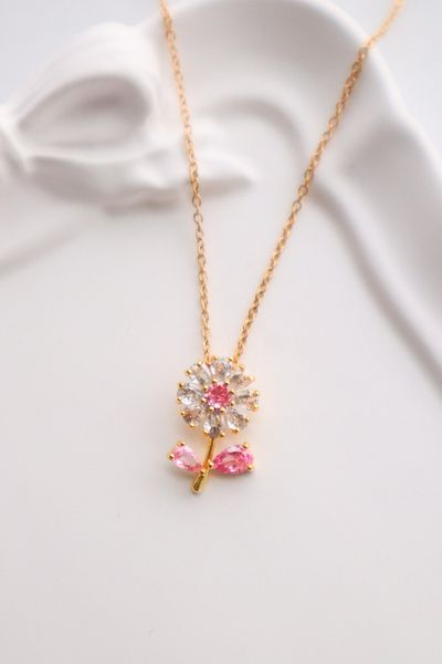 EFBUTİK Stainless Steel Gold Color Daisy Necklace
