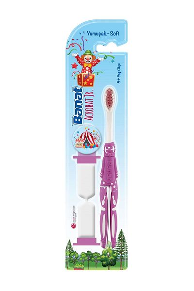 Banat Acrobat Junior Children's Toothbrush with Hourglass Gift - Handle That Can Be Attached to a Glass