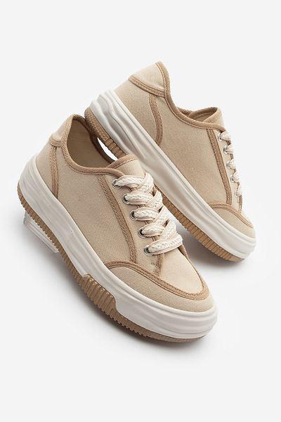 Marjin Pantofi de damă bej - pantofi sport din in și cu șireturi, Dofkin
