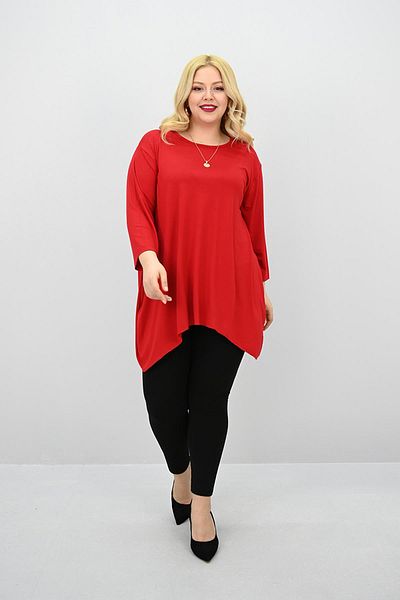 Koza Butik Women's Plus Size Three Quarter Sleeve Asymmetrical Cut Tunic 1964-25