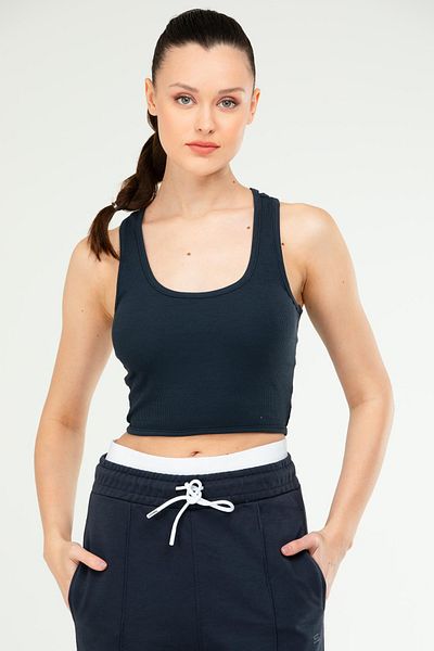 speedlife Top crop pentru femei, fără mâneci, cu bretele, slim fit, albastru bleumarin SC1242