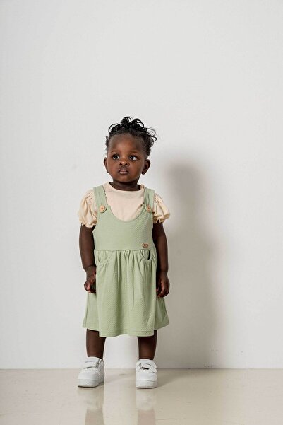 bombe Baby Kids Green Cotton Comfortable Dress Trend Fashion Girls' Dress Trend Bottom Top Set