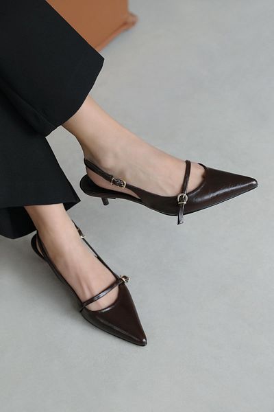 STRASWANS Valeria Women's Heeled Shoes - Wrinkled Leather Brown Color