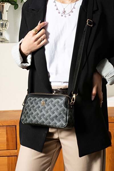 Les Crioch Γυναικεία τσάντα ώμου και χιαστί με μαύρο σχέδιο 4 θέσεων