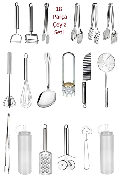 Kitchen Damys Luxury 18 Pieces Everything for the Kitchen; Kitchen Preparation Serving Tongs Practical Kitchen Tools Dowry Set