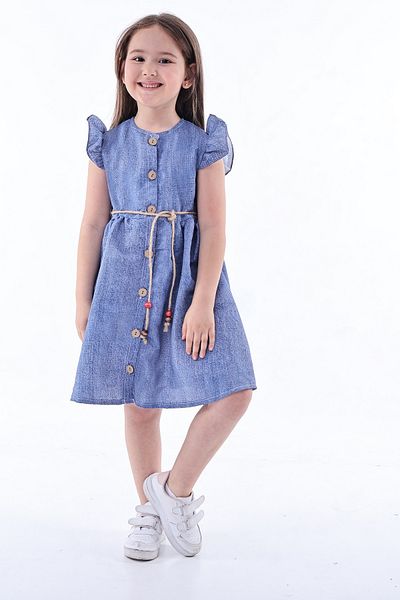 Fox Moda Rochie de vară pentru fete cu mâneci cu volane cu model denim