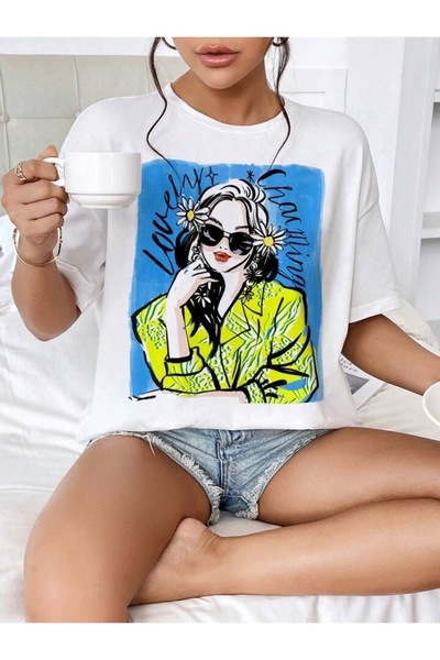 Bengi Clothing تي شيرت مطبوع بأكمام قصيرة وقصة كبيرة الحجم