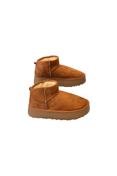 POLENS Γυναικεία Tan Wool Sheepskin Thick Sole Boat Shoes & Bootie
