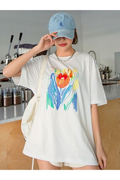 Jose Clothing Tricou imprimat cu mânecă scurtă cu croială supradimensionată