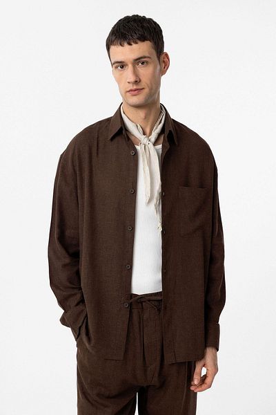 Antioch Brown Linen Blended Relax Fit Men's Shirt