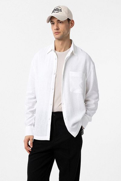 Antioch White Linen Blended Relax Fit Men's Shirt