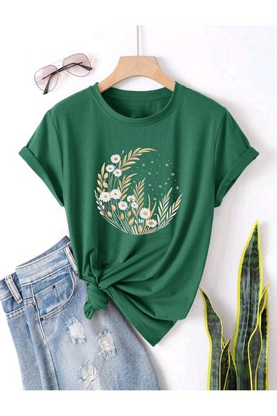 FAVORİST Tricou cu mânecă scurtă din bumbac, unisex, cu imprimeu Moon Star Daisy
