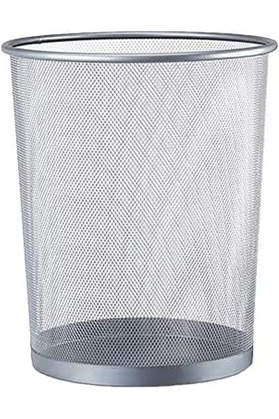 Generic Silver Metal Mesh Waste Paper Bin Wastebasket Trash Can Circular Garbage Bin for Office, Living Room