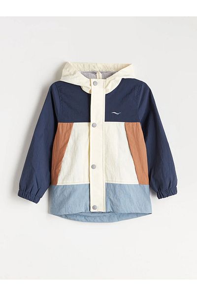 LC Waikiki Lcw Kids Brown Hooded Color Block Boy's Raincoat
