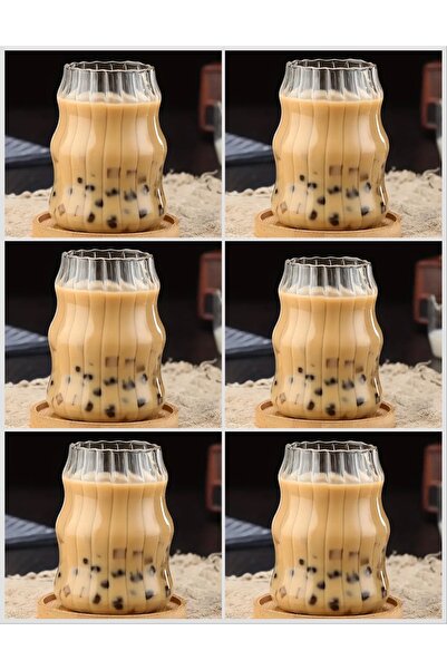 MİS KİTCHEN 6 Adet Borosilikat Cam - İskandinav Model Soğuk Kahve Bardağı - L...