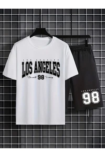 pandy Los Angeles 98 Printed T-Shirt - Shorts Sportswear Tracksuit Set