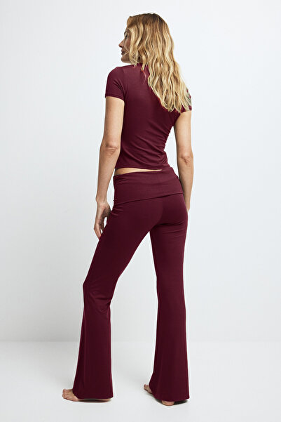 VODENS Kadın Koyu Bordo İspanyol Paça Jarse Ultra Soft Pantolon Flared