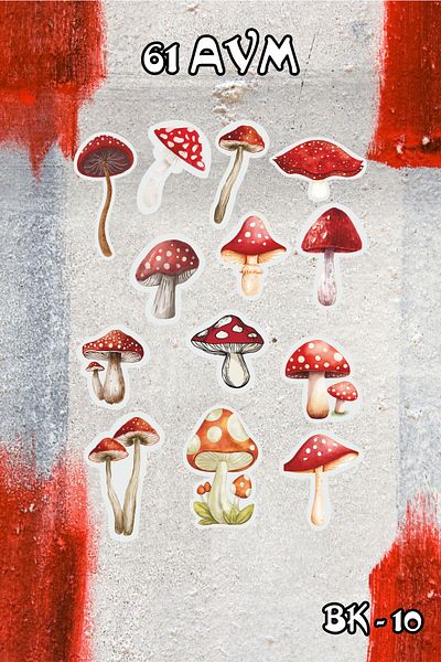 61 AVM Mushroom Sticker Set for Scrapbook & Bullet Journal