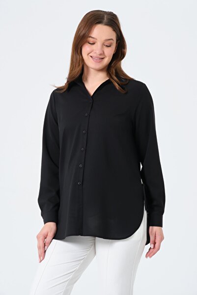 BUSA Hamile Yandan Bağcıklı Uzun Kollu Gömlek SİYAH