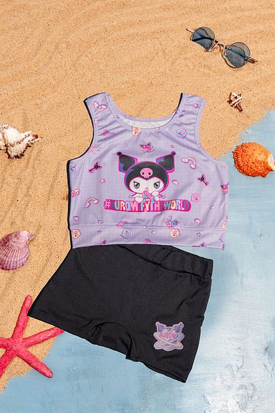 Beniizle Character Printed Patterned Crop Girl's Swimsuit Bikini Set