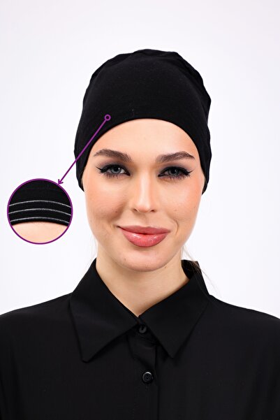 Loggia Set of 2 Black Non-Slip Ruffled and Plain Silicone Bonnets - Women's Hijab Underwear Bonnet